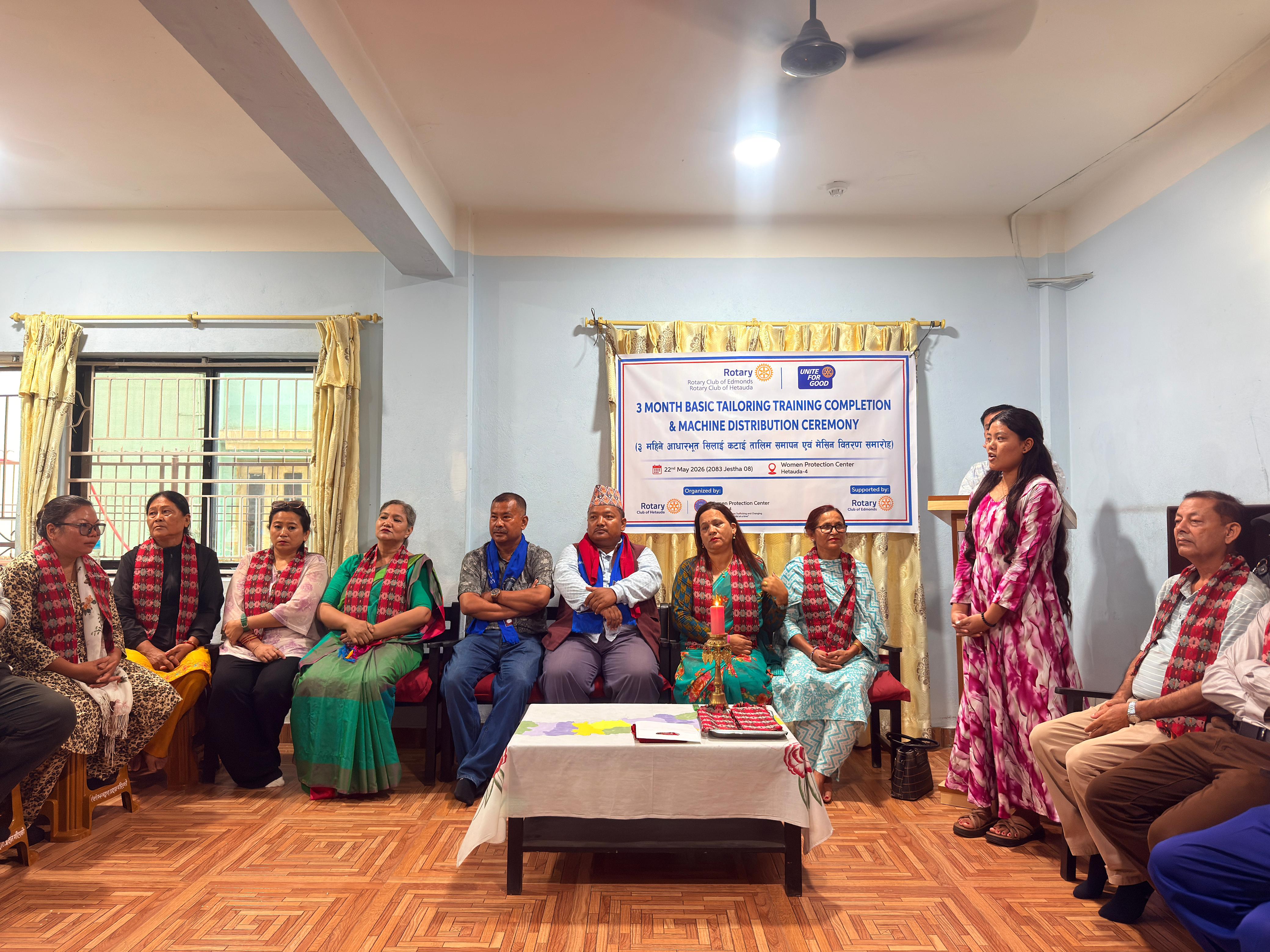 Rotary completes 3-month basic tailoring training and distributes machines