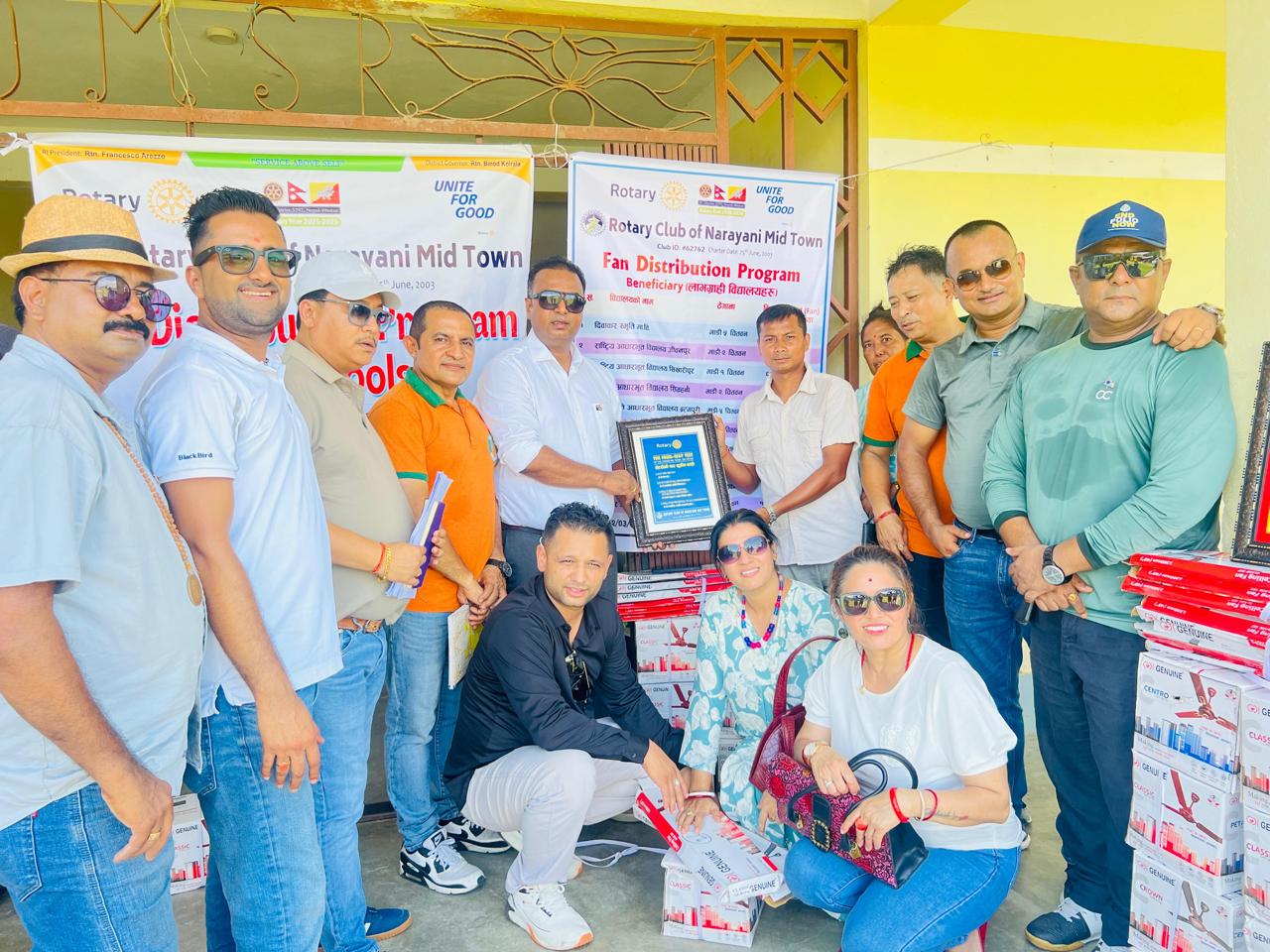 Fan distribution at various school at  Madi municipality