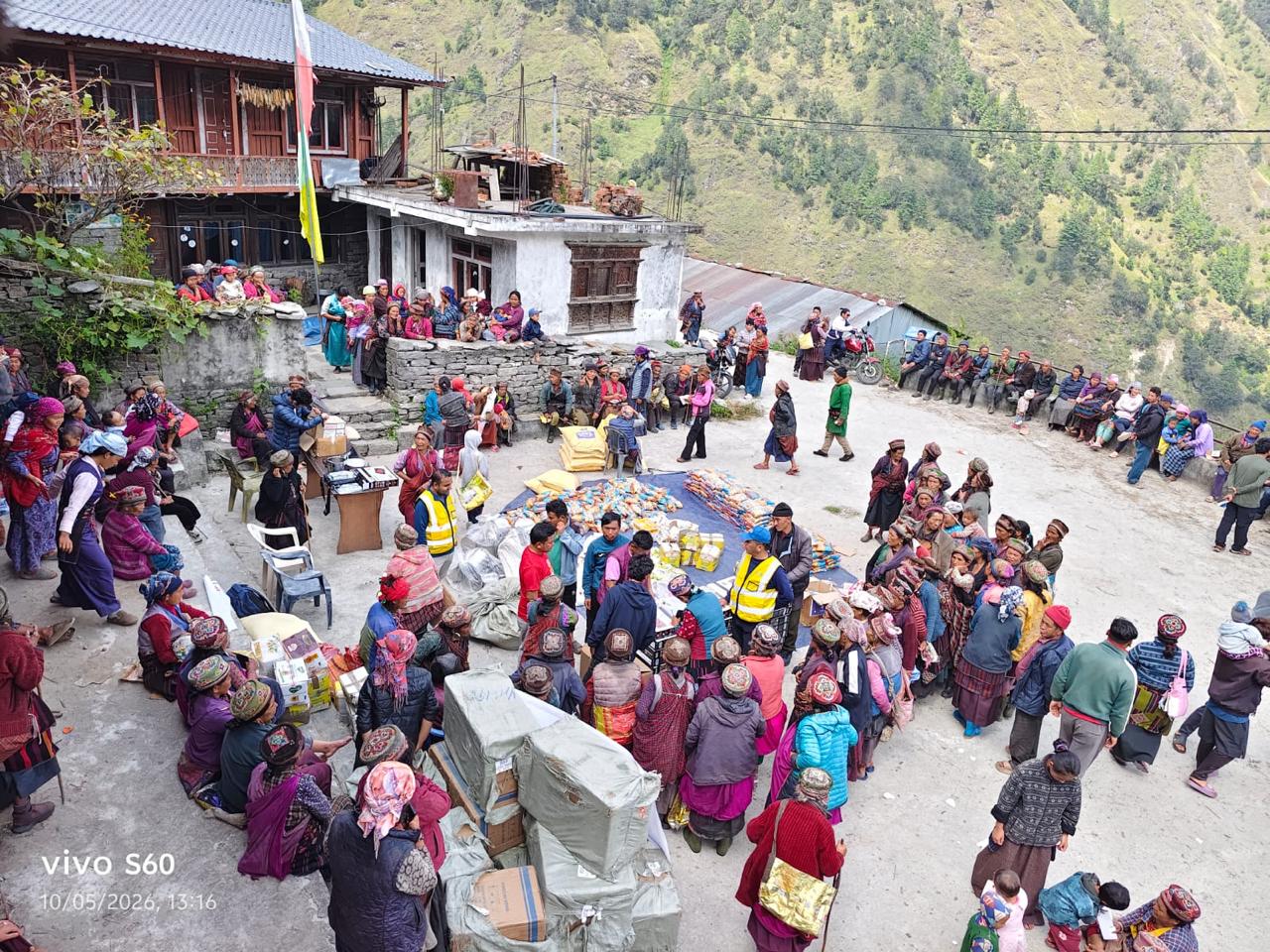 Distribution of Daily Food and Non Food Items  for Flood affected people at Gatlang in Aamachhodingmo Rural Municipality–3 and Holding center at Komin in Gosaikunda Rural Municipality–5 of Rasuwa District.