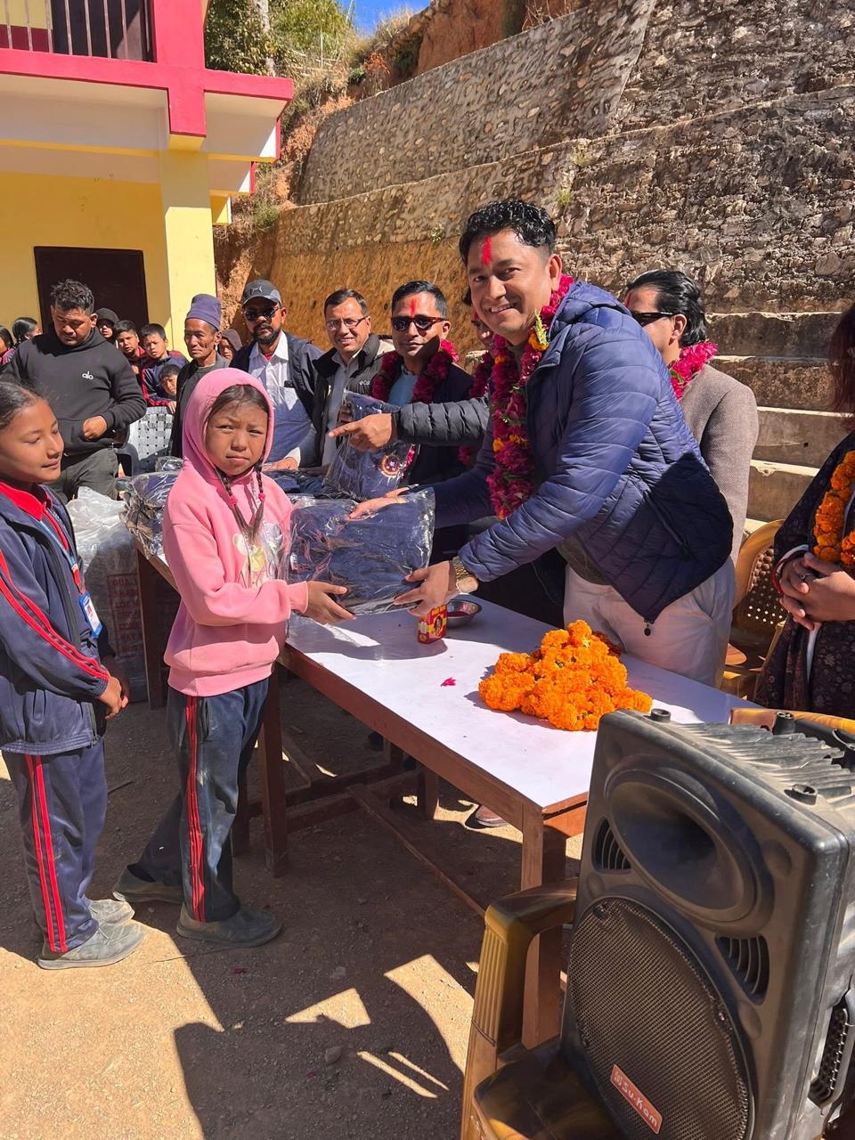 Educational Materials and Warm Clothes Handover Program at Shree Bhagwati Secondary School, Bhumikasthan–7